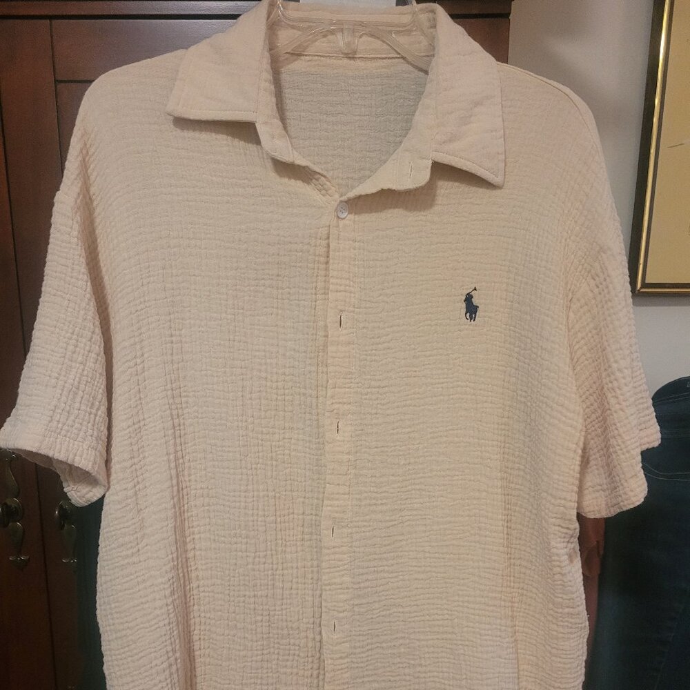 Polo by Ralph Lauren Cream Button-Down Casual Short Sleeve Shirt
